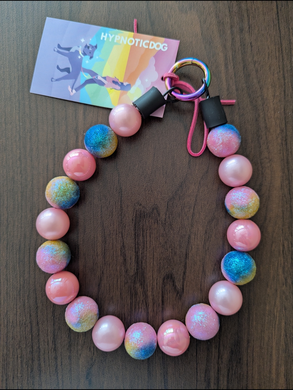 HypnoticDog Beaded Collar 15" - Pink & Multicolor - NWT